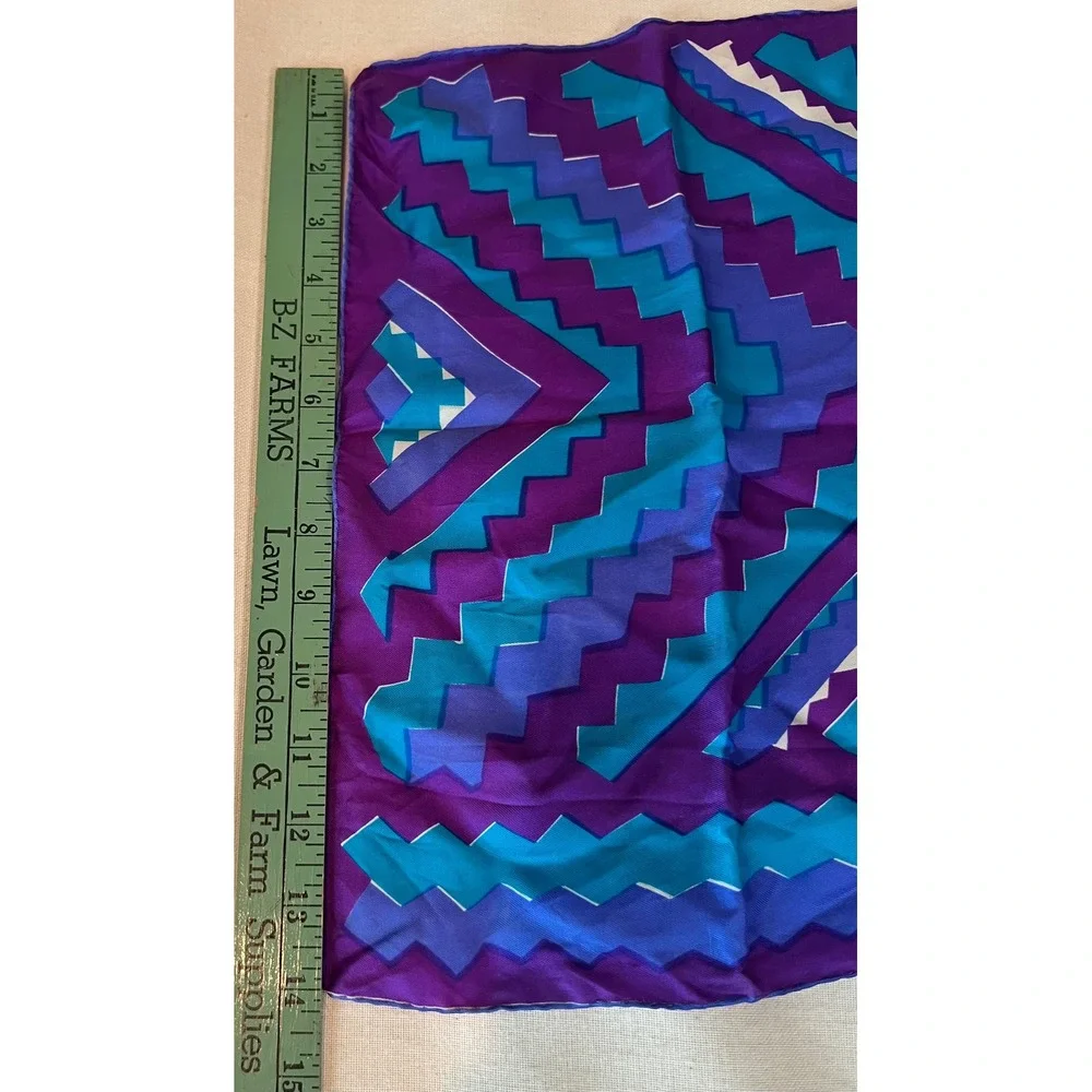 Vera Neumann Vintage Silk Scarf Purple Blue Turquoise Geometric Zigzag